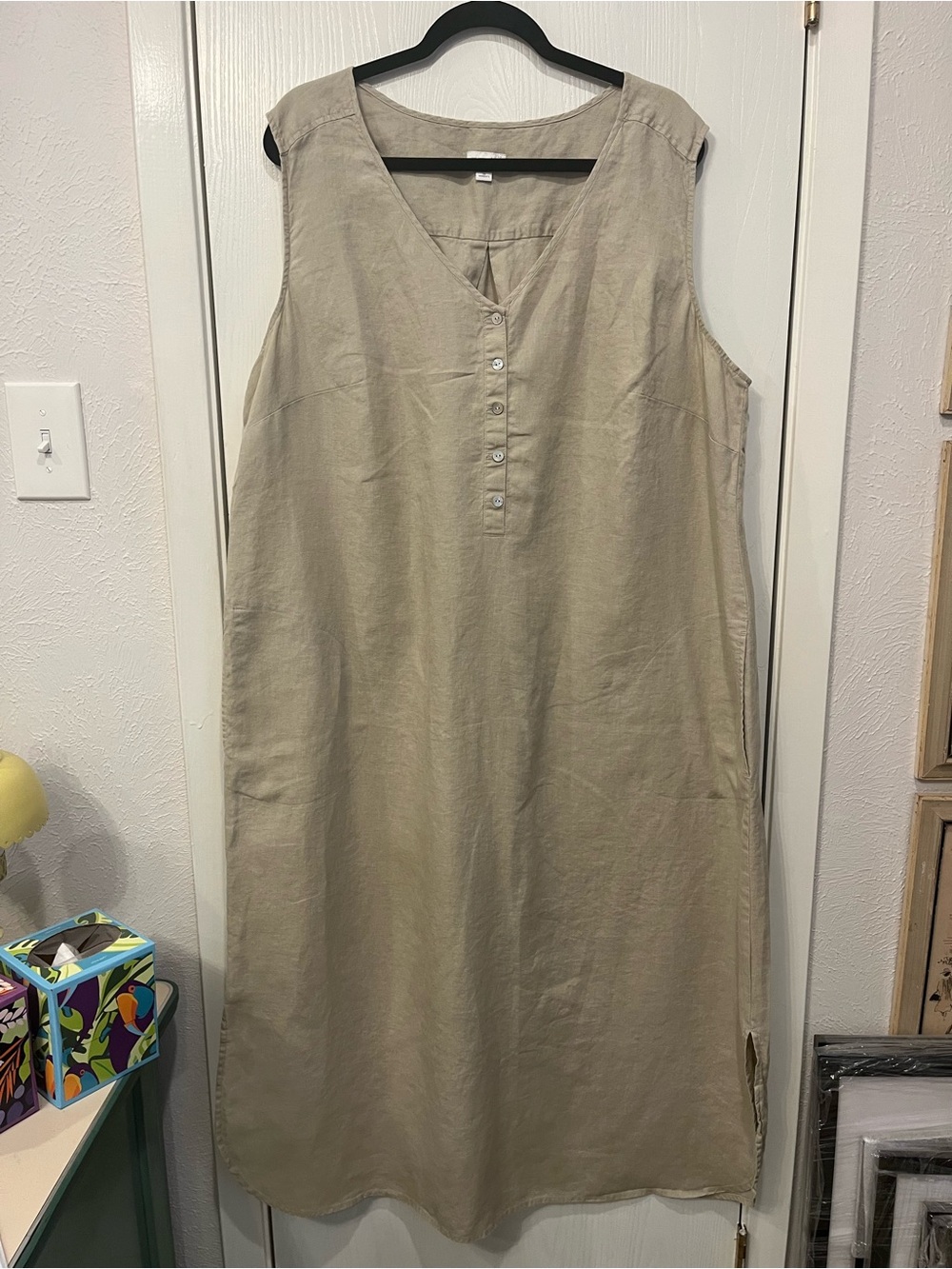 J. Jill Love Linen 100% Linen Sleeveless Tan Beige Flax Maxi Dress Size 3X
